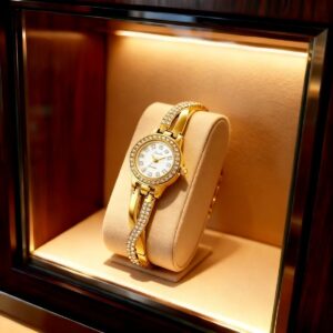 Stone made metallic watch for women