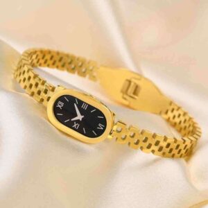 stainless steel thin chain golden watch