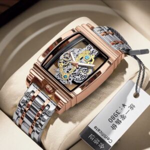 Stainless steel square shape mechanical watch