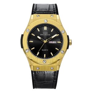 Leather belt metallic dial automatic watch